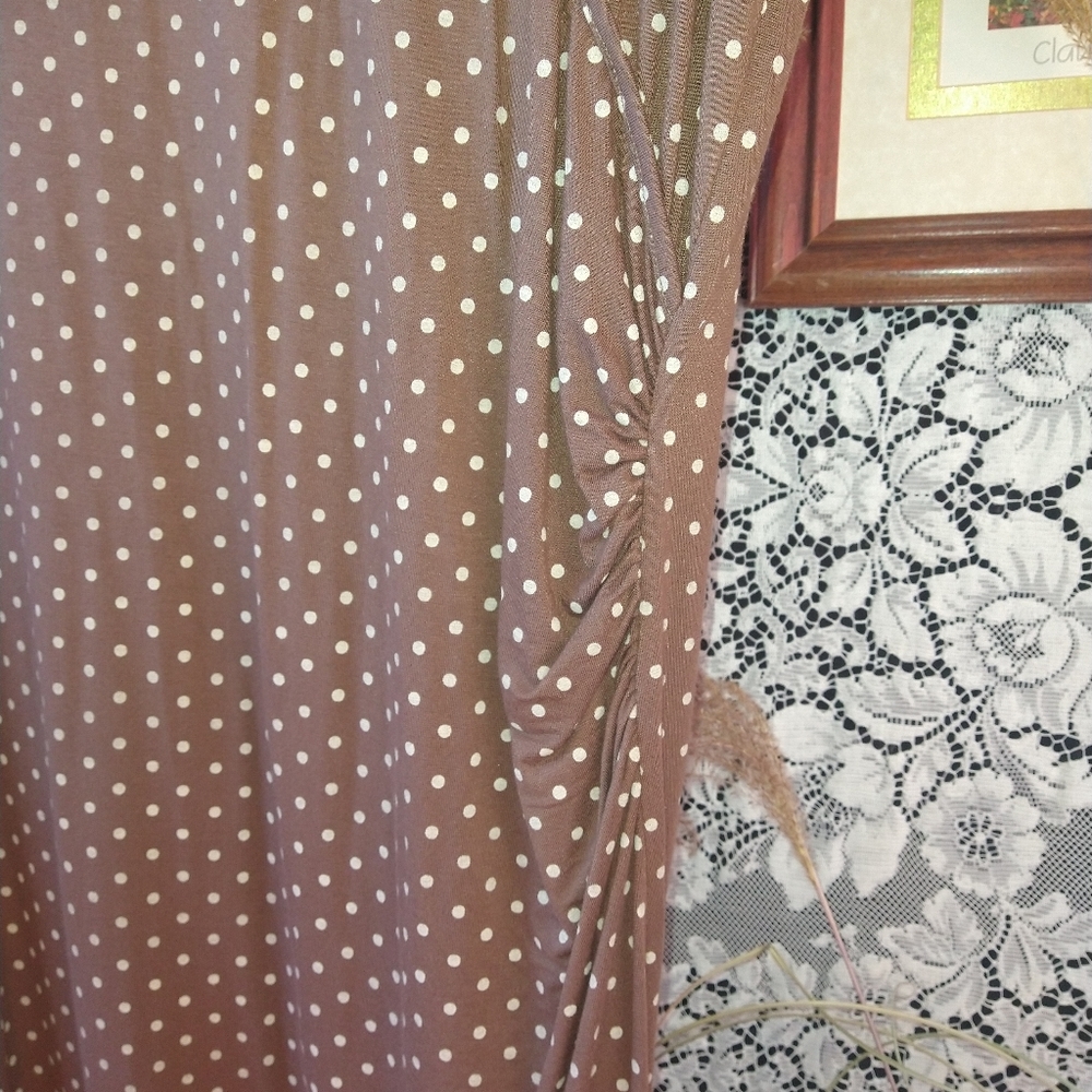 Chris Tan brown with tan beige polka dots dress sleeveless lightweight loose fit - Picture 9 of 9